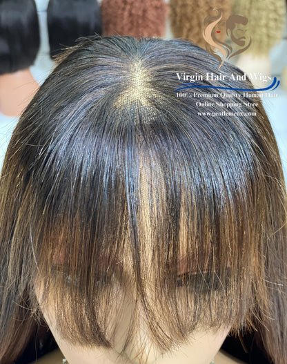 5x5 Lace Fringe Wig For Women 100% Human Hair Wigs With Bang straight 22'' T2/4#