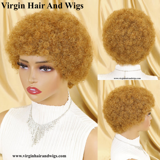 Short Afro Kinky Curly Wigs For Women Human Hair Remy Hair Human Hair Wigs Glue less Machine Made Wig