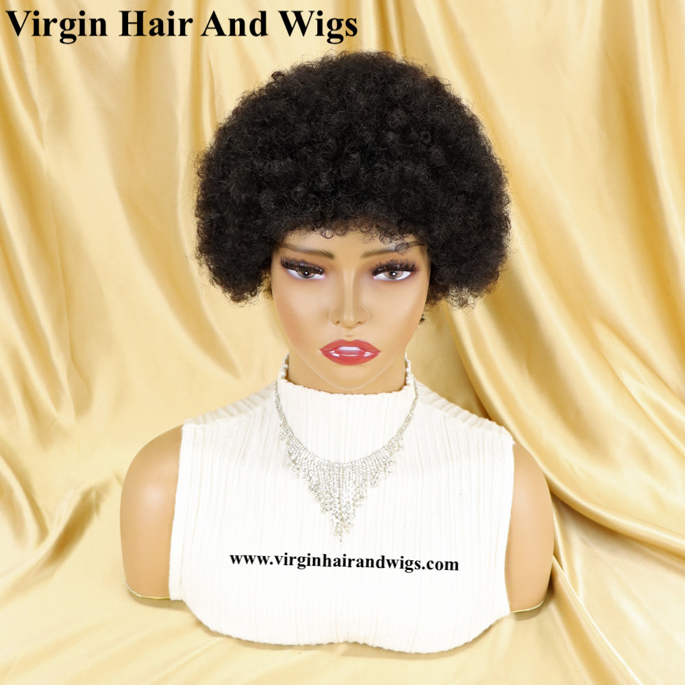 Short Afro Kinky Curly Wigs For Women Human Hair Remy Hair Human Hair Wigs Glue less Machine Made Wig