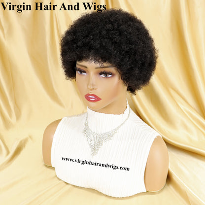 Short Afro Kinky Curly Wigs For Women Human Hair Remy Hair Human Hair Wigs Glue less Machine Made Wig