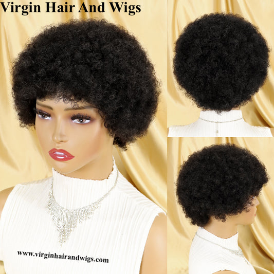 Short Afro Kinky Curly Wigs For Women Human Hair Remy Hair Human Hair Wigs Glue less Machine Made Wig