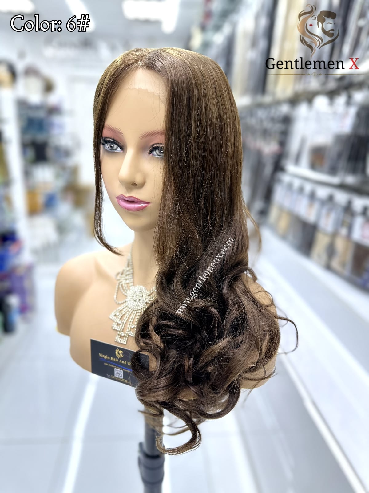 20'' Arsuim Side T Part Remy human Hair Lace Wig Natural Wave Color 6#