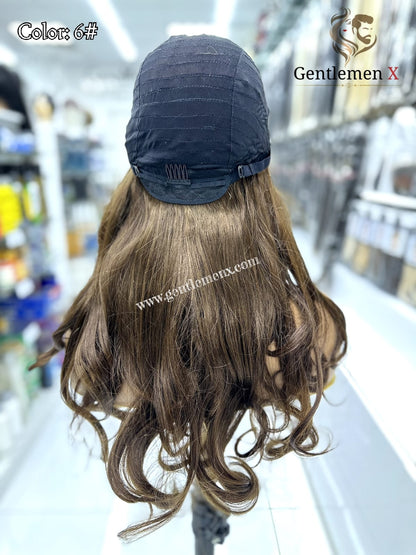 20'' Arsuim Side T Part Remy human Hair Lace Wig Natural Wave Color 6#