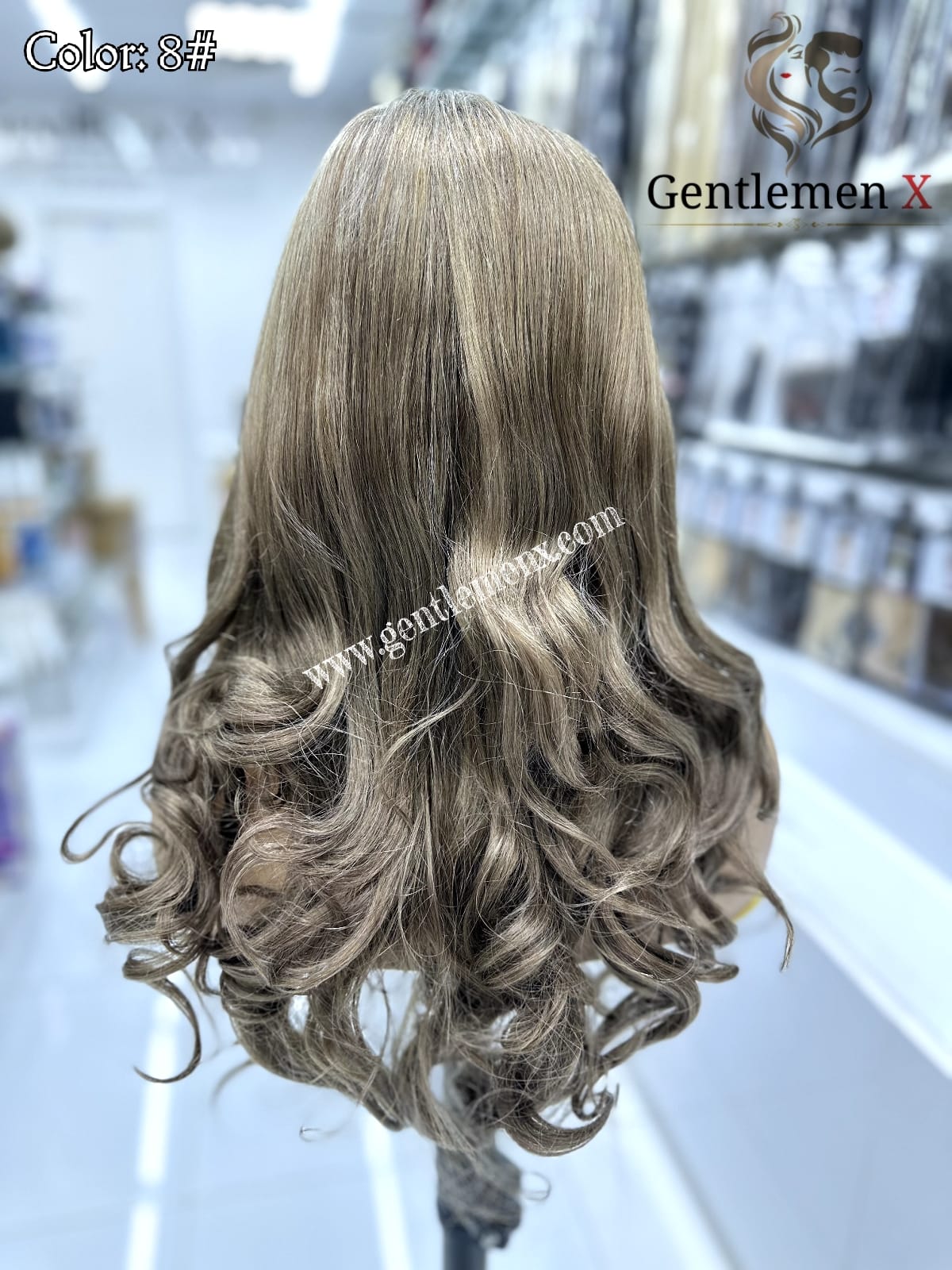 20'' Arsuim Side T Part Remy human Hair Lace Wig Natural Wave Color 8#