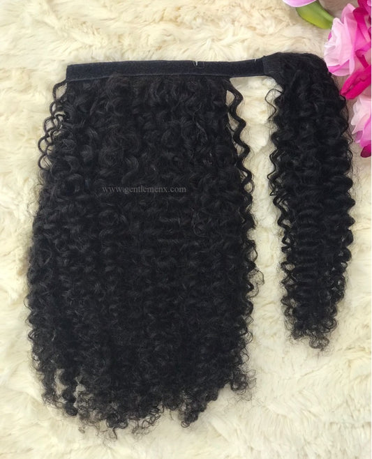 TGX Arnomeda 16''-18'' 100% Remy Human Hair Ponytail Extensions 140g Jerry Curls 1B Natural