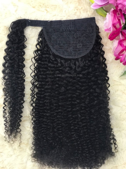 TGX Arnomeda 20''-22'' 100% Remy Human Hair Ponytail Extensions 140g Jerry Curls 1B Natural