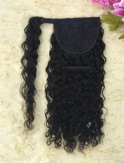 TGX Arnomeda 20''-22'' 100% Remy Human Hair Ponytail Extensions 140g 1B Natural Water Wave