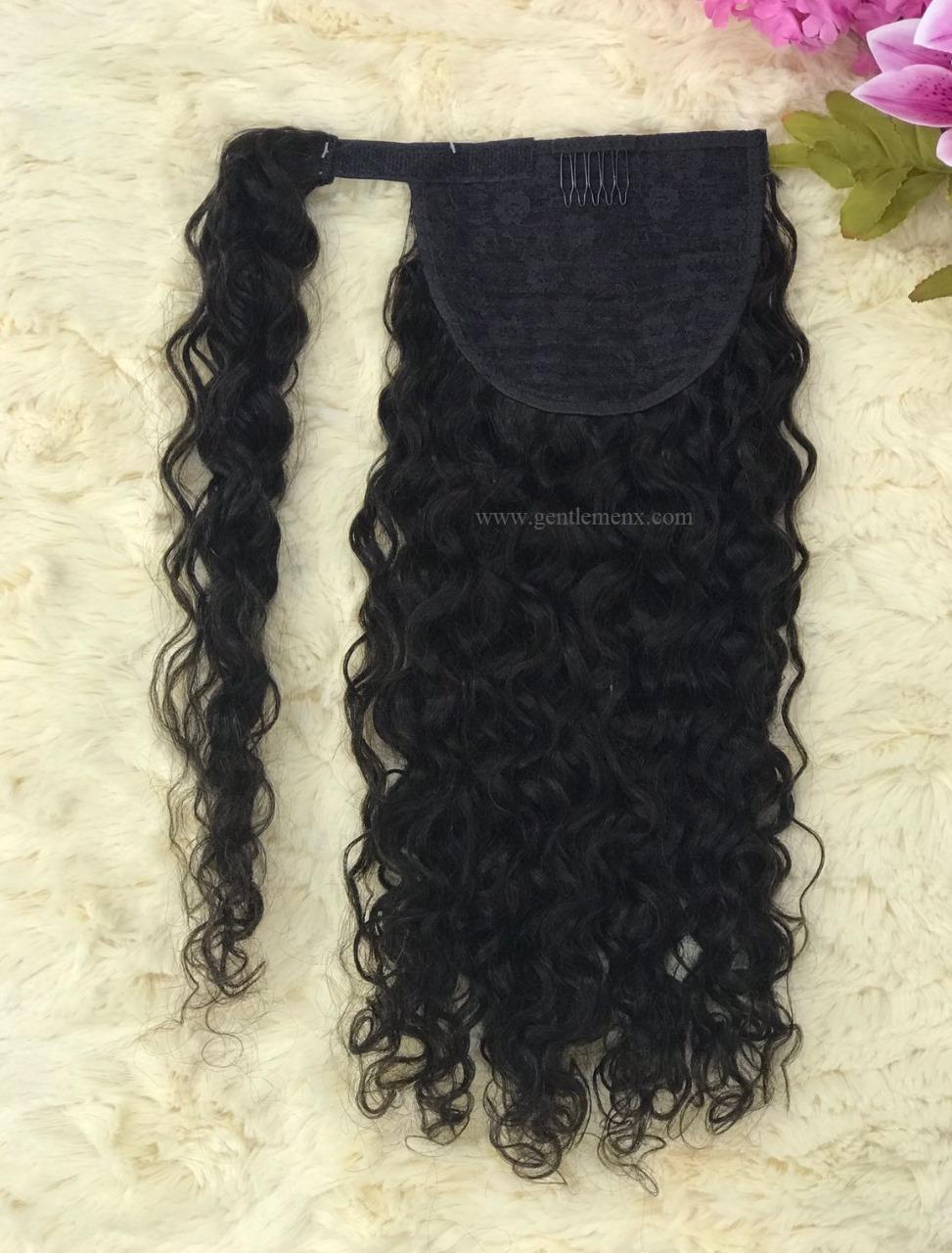 TGX Arnomeda 16''-18'' 100% Remy Human Hair Ponytail Extensions 110g 1B Natural Water Wave