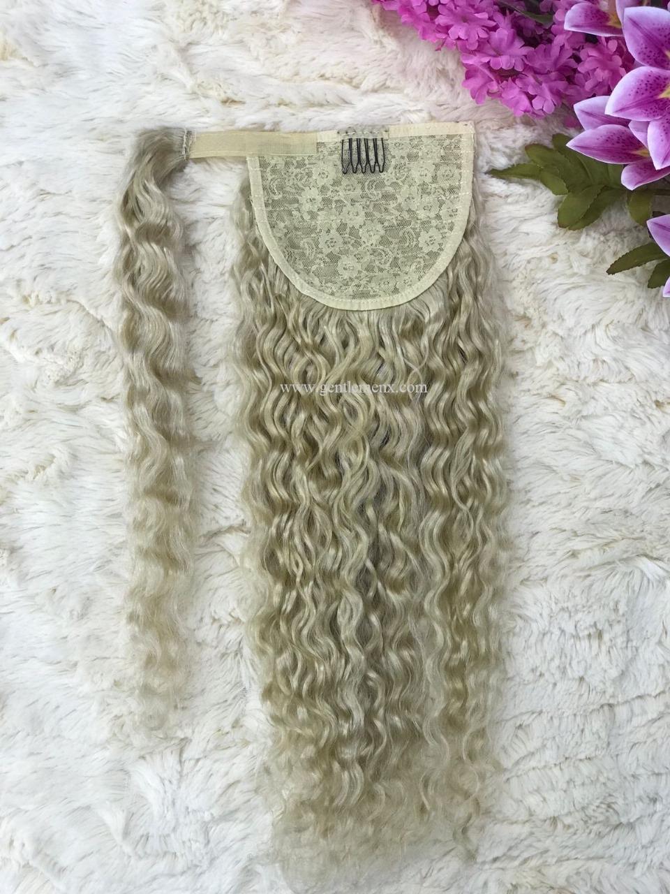 TGX Arnomeda 16''-18'' 100% Remy Human Hair Ponytail Extensions 110g 613# Blond Water Wave