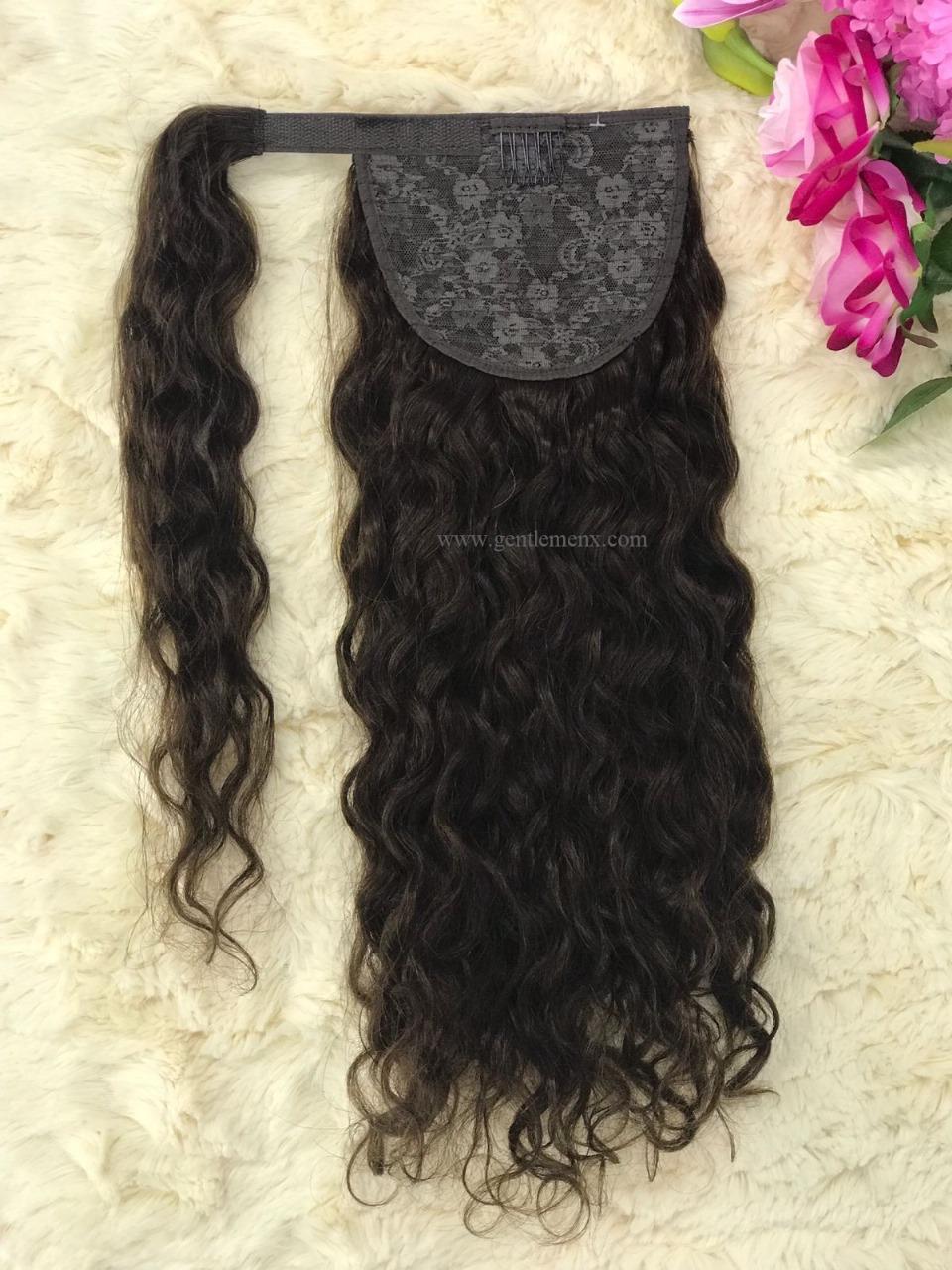 TGX Arnomeda 16''-18'' 100% Remy Human Hair Ponytail Extensions 110g 2# Dark Brown Water Wave