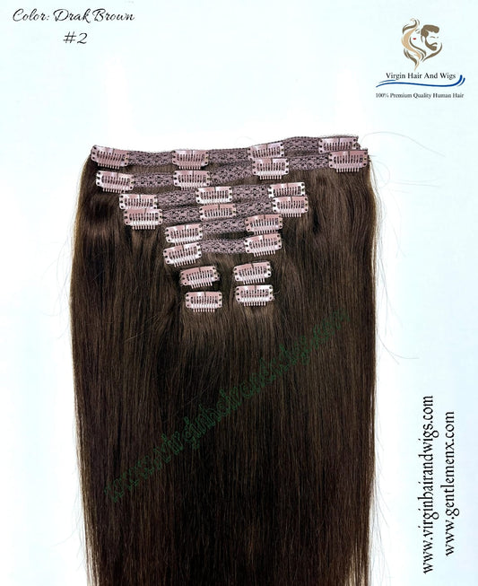 TGX Arnomeda 20''-22'' 100% Human Hair Full Head 10PCS Clips in Hair Extensions set 140g 2# Dark Brown Stright