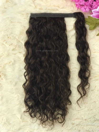 TGX Arnomeda 16''-18'' 100% Remy Human Hair Ponytail Extensions 110g 2# Dark Brown Water Wave