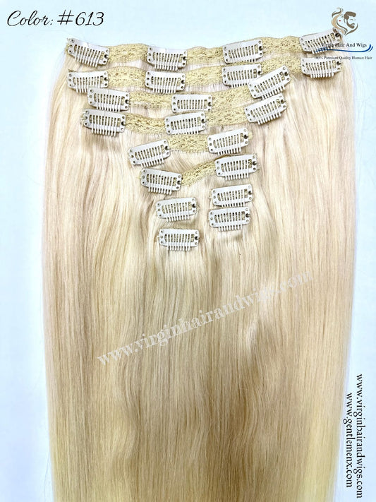 TGX Arnomeda 20''-22'' 100% Human Hair Full Head 10PCS Clips in Hair Extensions set 140g 613# Blond Stright