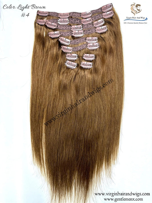 TGX Arnomeda 20''-22'' 100% Human Hair Full Head 10PCS Clips in Hair Extensions set 140g 4# Light Brown Stright