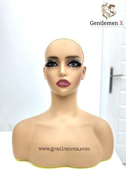 Realistic Female Mannequin Head with Shoulder for Display - Manikin Head with Shoulder for Wig/Jewelry/Makeup/Hat/Sunglass Display