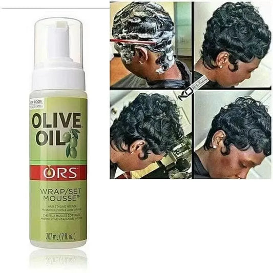 ORS OLIVE OIL HOLD & SHINE WRAP SET MOUSSE INFUSED WITH COCONUT OIL FOR RESTORATIVE SHINE (7.0 OZ)