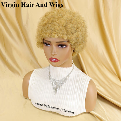 Short Afro Kinky Curly Wigs For Women Human Hair Remy Hair Human Hair Wigs Glue less Machine Made Wig