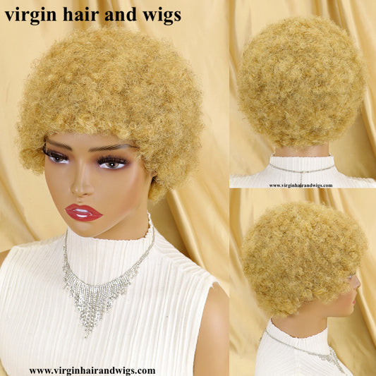 Short Afro Kinky Curly Wigs For Women Human Hair Remy Hair Human Hair Wigs Glue less Machine Made Wig