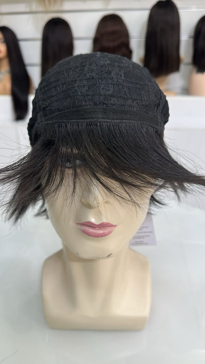 Jaxson Short Shag Pixie Wig Korean Style Textured Layers with Side Swept Bangs.