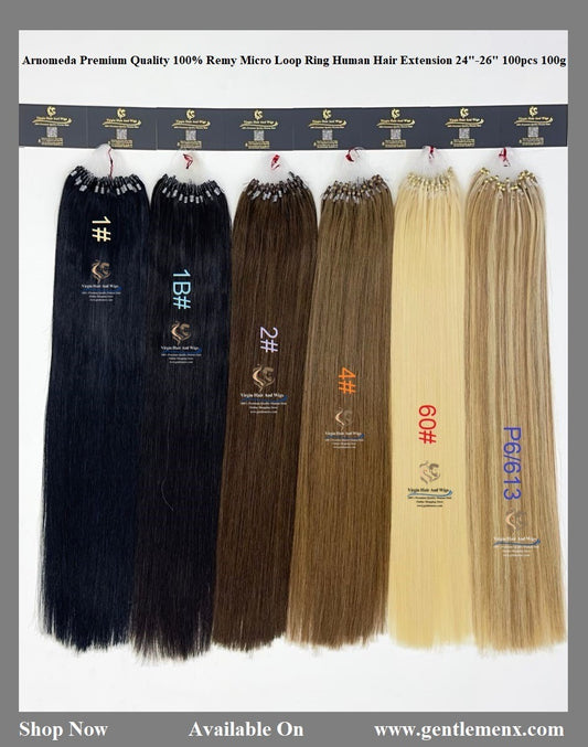 Arnomeda Micro Loop Ring Human Hair Extension  24”-26'' Premium Quality 100% 100pcs 100g