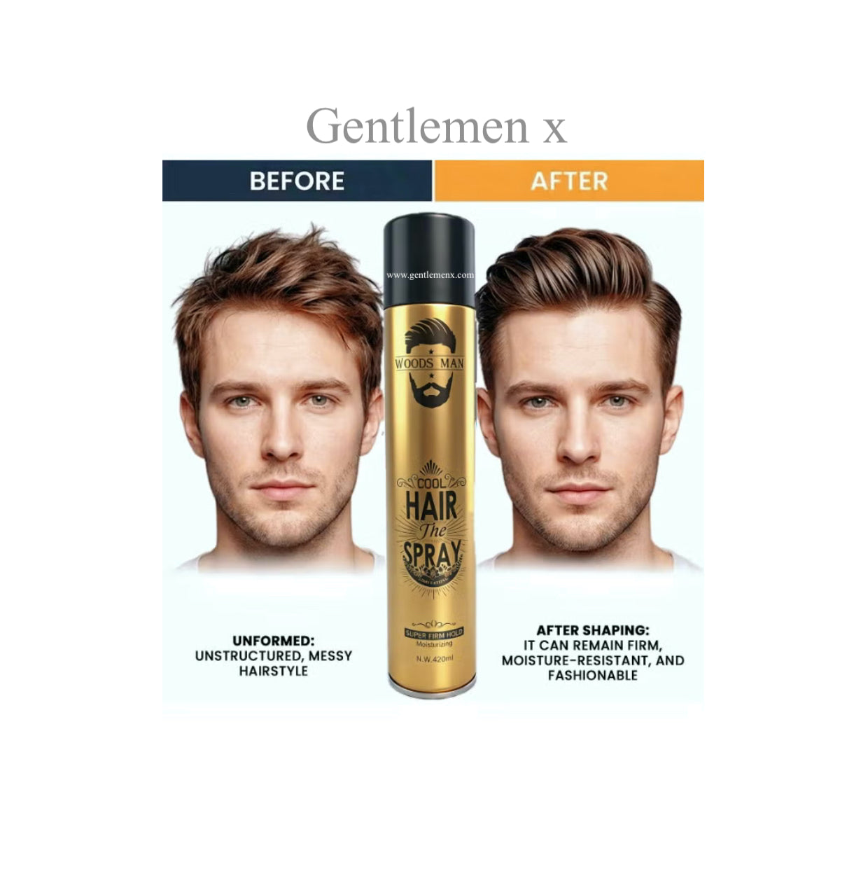 WOODS MAN Cool Hair Spray Super Firm Hold,Moisturizing Formula,420ml,Long Lasting Styling for Men,All Hair Types