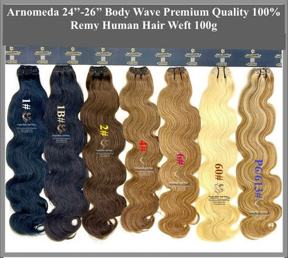 Arnomeda 24''-26'' Body Wave  Premium Quality 100% Remy Human Hair weft 60cm-65cm 100G