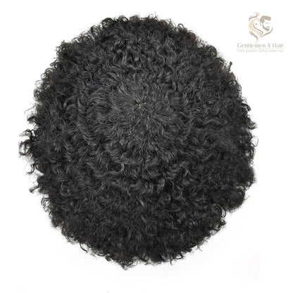 Gentlemen X Afro American 100% Human Hair System French Lace Natural Hairline Injected PU Skin With Breathable Holes Layered Lace Top Afro Curly 6