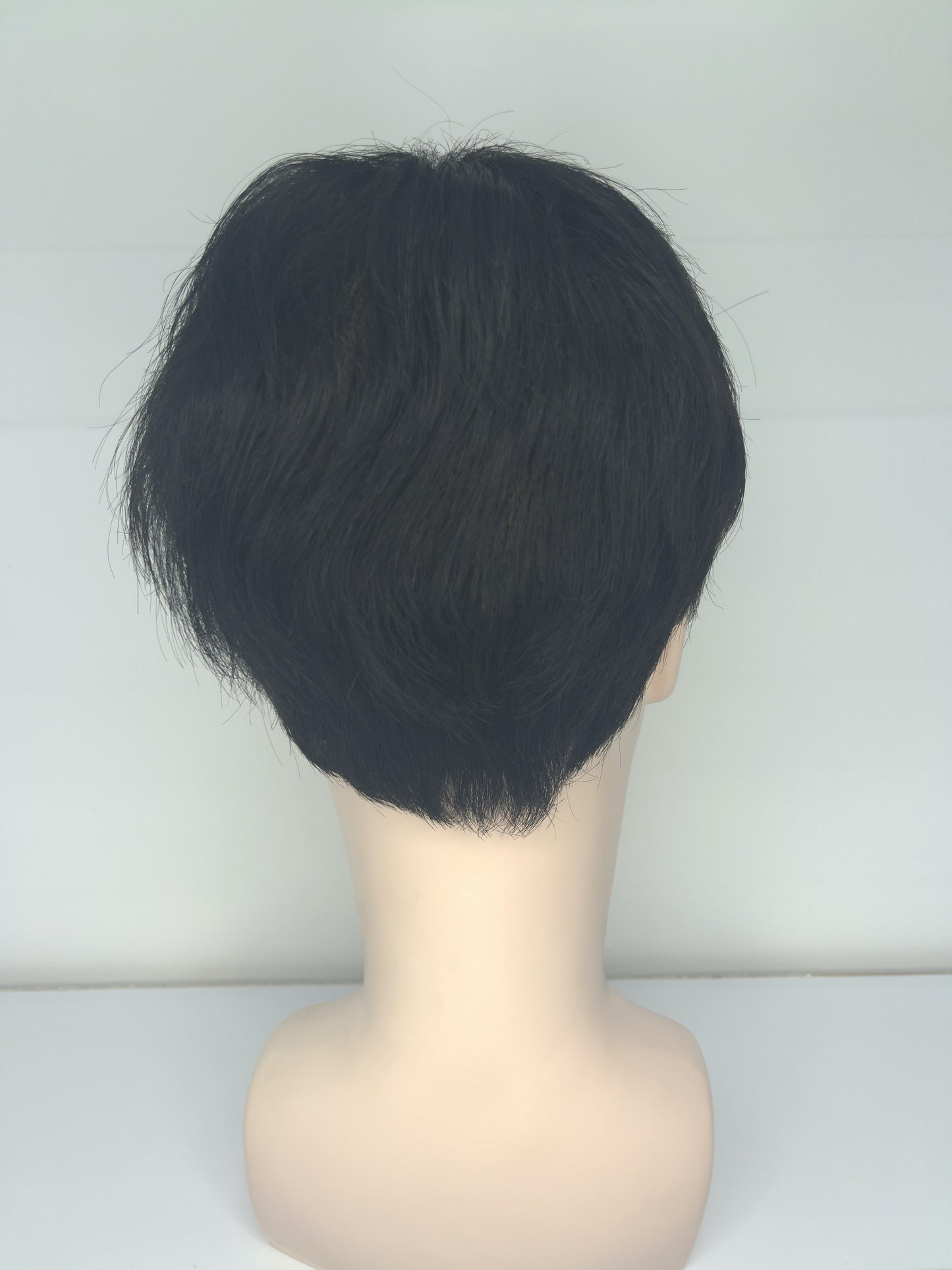 Men's Wig 100% Human Natural Black Short Hair Full Lace Wig 1B JF001