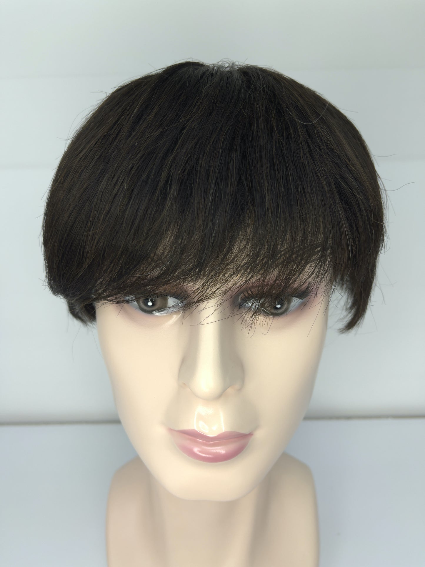 Men's Wig 100% Human Dark Brown Short Hair Full Lace Wig 2# JF002