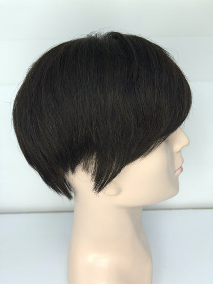 Men's Wig 100% Human Dark Brown Short Hair Full Lace Wig 2# JF002