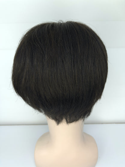 Men's Wig 100% Human Dark Brown Short Hair Full Lace Wig 2# JF002