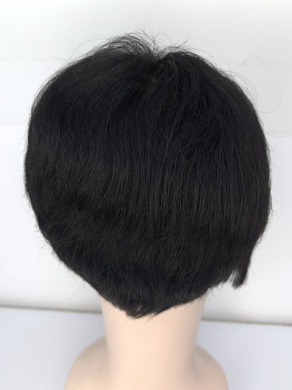 Men's Wig 100% Human Natural Black Short Hair Full Lace Wig 1B JF003