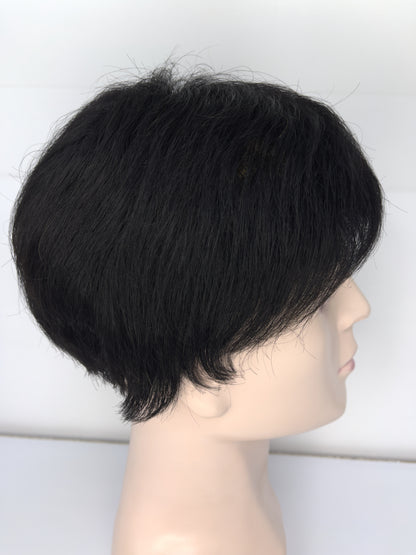 Men's Wig 100% Human Natural Black Short Hair Full Lace Wig 1B JF003