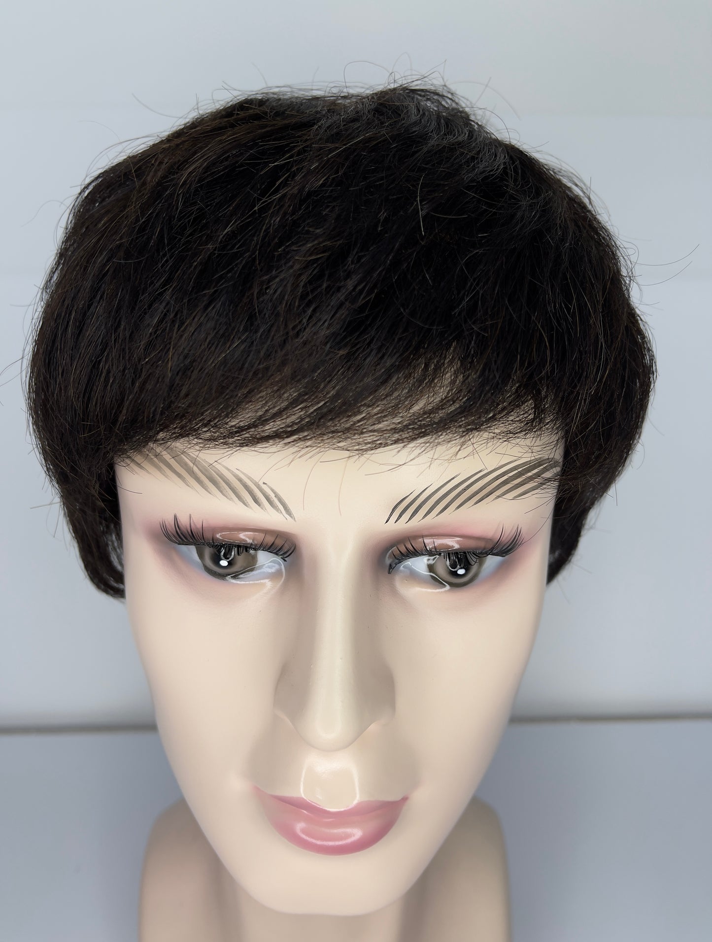 Men's Wig 100% Human Dark Brown Short Hair Full Lace Wig 2# 6261