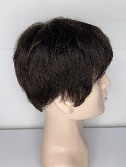 Men's Wig 100% Human Dark Brown Short Hair Full Lace Wig 2# 6261