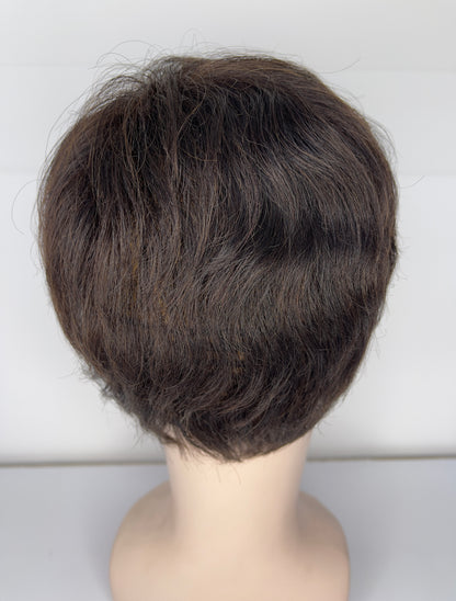 Men's Wig 100% Human Dark Brown Short Hair Full Lace Wig 2# 6261