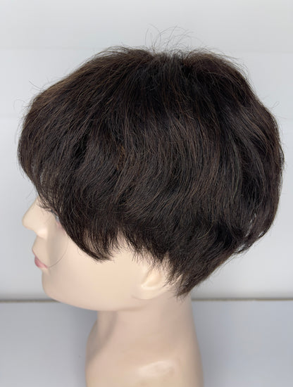 Men's Wig 100% Human Natural Black Short Hair Full Lace Wig 2# 6262