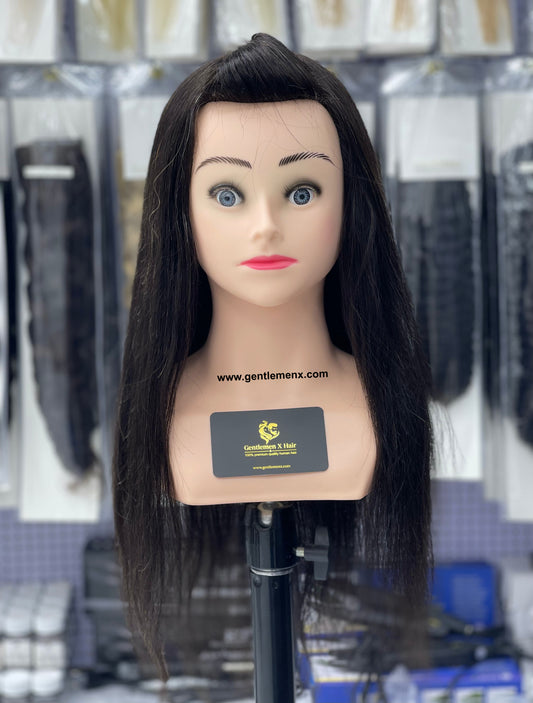 22'' 100% Natural Real Hair mannequin Head With Shoulder Doll Can Paint Curl Twist to Make Hairstyle